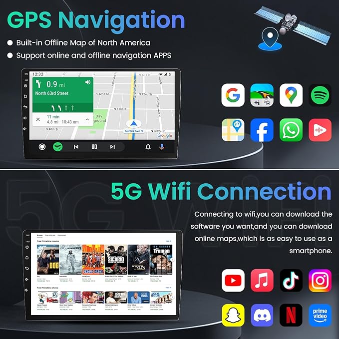 4+64G Car Radio for Honda Civic 2016-2021: 9 Inch Touch Screen Stereo with Wireless Carplay Andriod Auto GPS Bluetooth 5G WiFi Mirror Link FM RDS SWC Backup Camera