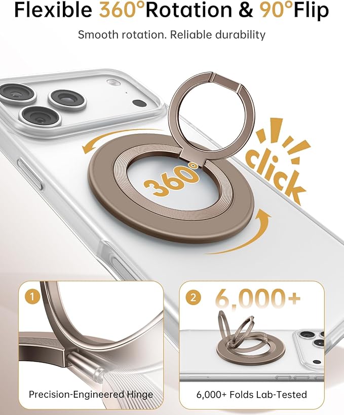 SYNCWIRE Magnetic Phone Ring Holder for MagSafe, 360° Rotation Cell Phone Grip Stand Finger Ring Kickstand Two-Sided Magnet Compatible with iPhone 17 Pro Max 16 15 14 13 12 MagSafe Accessories