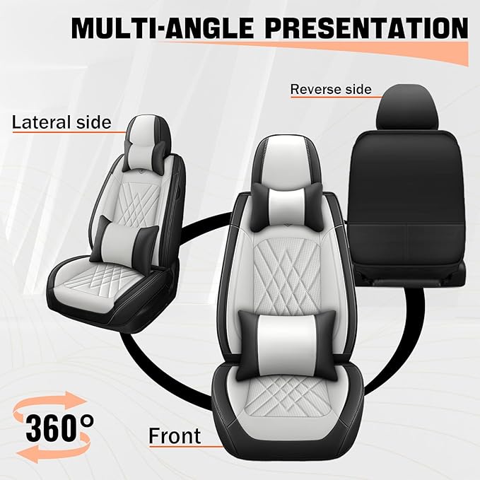Car Seat Covers Compatible with Toyota Camry 2012-2026 Durable Waterproof Automotive Seat Covers Stretchable Fabric Material,Airbag Compatibility,Nappa Leather(Black White,Full Set with Pillow)
