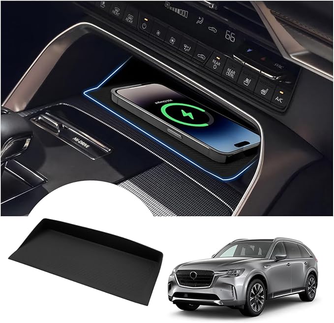Autorder Wireless Charging Anti-Slip Mat for 2024-2026 Mazda CX-90 CX90/2025-2026 CX-70 CX70 Accessories Anti-Dust Center Console Protective Pad Silicone Wireless Charging Pad for CX90 CX70