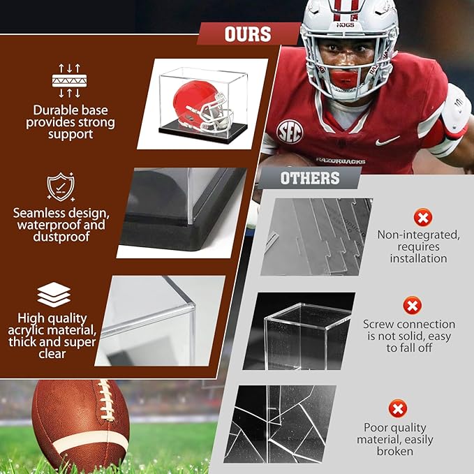 Mini Helmet Display Case, Clear Acrylic 1/2 Football Baseball Helmet Display Case, UV Protection Memorabilia Holder, Ideal for Sports Collectibles