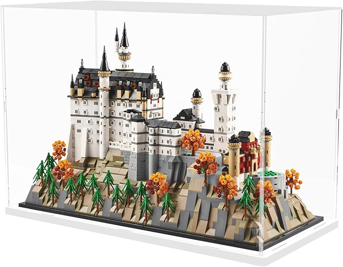 Choowin Acrylic Display Case for Lego Neuschwanstein Castle 21063 for Lego Display Thickened Clear Acrylic Display Cases for Collectibles Assemble Dustproof Display Box(White Base)