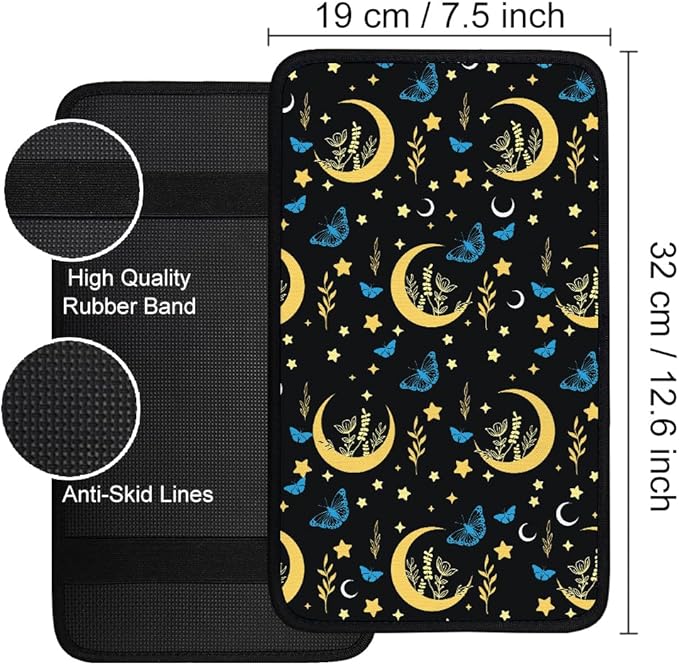 1pc Center Console Armrest Cover Pad 12.6x7.5 inch Moon Star Neoprene Car Armrest Cushion Waterproof Armrests Seat Box Cover Protector for Universal Cars Vehicles SUVs