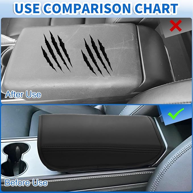 Nilight Center Console Cover Fit for 2017-2023 Tesla Model 3 2020 2021 2022 2023 Model Y PVC Leather Middle Console Cover Tesla Model 3/Y Car Center Console Cushion Pad Car Armrest Box Cover-Black