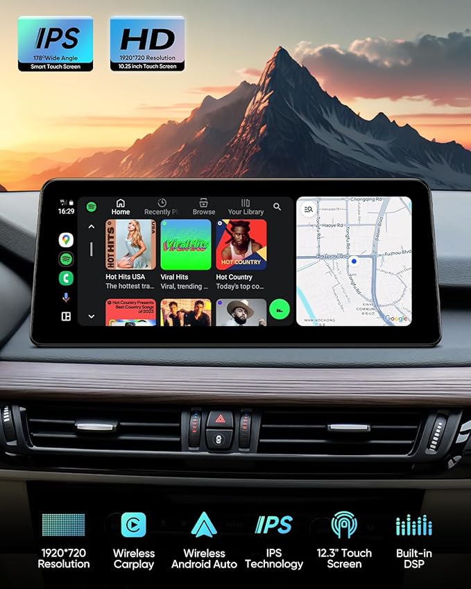 12.3-Inch Car Stereo GPS Navigation System for BMW X5 F15 X6 F16 (2014-2017) NBT System, Wireless CarPlay Android Auto Upgrade Factory Radio Bluetooth WiFi Touch Screen