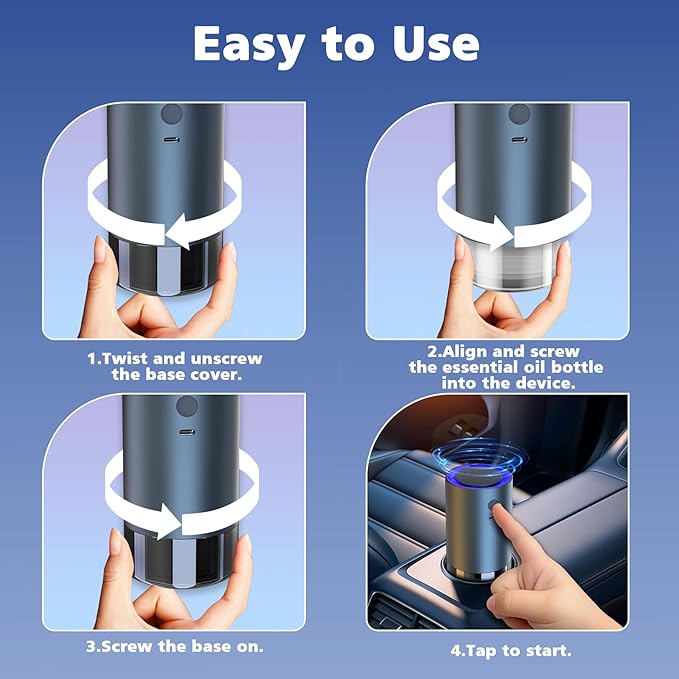 Smart Car Air Freshener, Car Air Freshener Diffuser with 100ml Perfume, Auto On/Off Intelligent, Rechargeable Aroma Diffuser,Auto Two Spray Modes, Ocean Scent, Light Fragrance Type