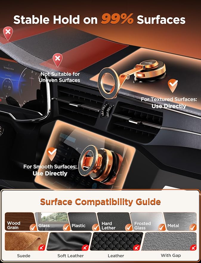 MSXTTLY Magnetic Car Phone Holder – 360° Car Phone Mount with Metal Long Arm & Extended Reach 2026 Tesla Phone Holders for Your Car for iPhone 17 Pro Max 16 15 14 13 12 Plus, Orange