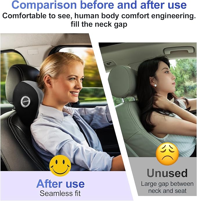 LIQUN Memory Foam Car Neck Pillow, Neck Support Pillow, Neck Support Pad Pain Relief, Adjustable Belt and Breathable Detachable, Suitable for Most Car Pillows Grey