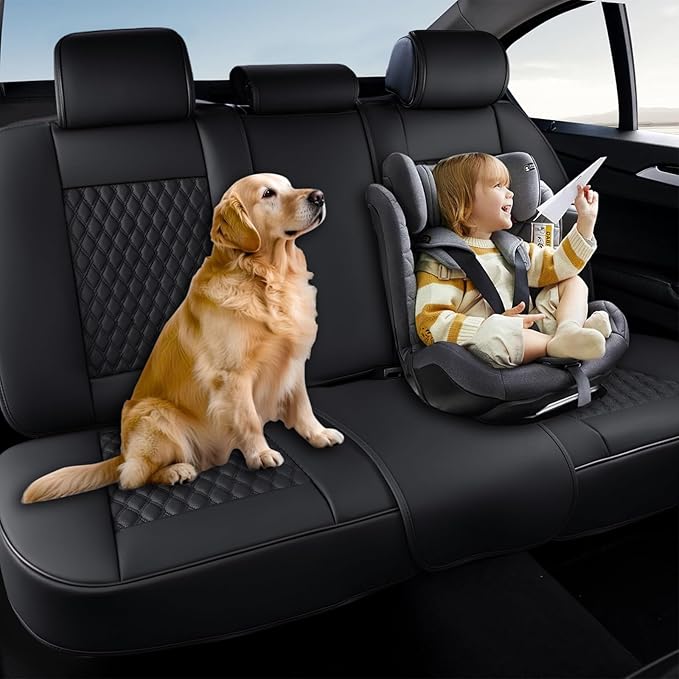 Coverado Rear Seat Covers, Leather Seat Cover for Car, Universal Waterproof Automotive Seat Cushion Protector for Most Cars Trucks SUV (Black)