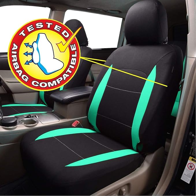 Flying Banner Car Seat Covers Full Set Front Seats and Rear Bench Polyester car seat Protectors Black Gray Purple airbag Compatible Rear Bench Split (Black Mint Green)