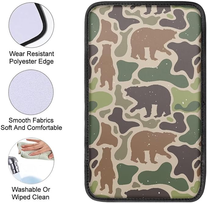 Dreaweet Bear Hunting Camo Arm Rest Cover for Car Soft Anti Slip Armrest Cover Center Console Cushion Pad Camouflage Car Accessories Universal Fit Most Cars SUV Sedan