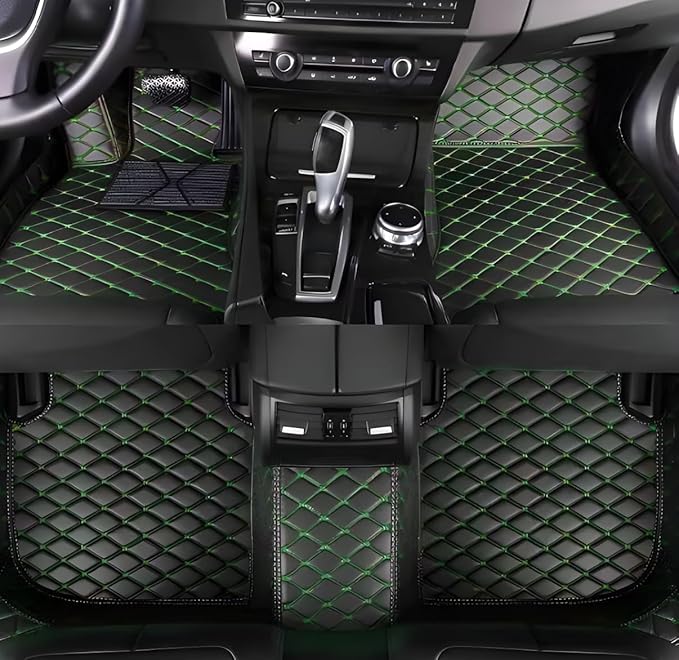 Customize Car Floor Mats for 99% Sedan SUV Sports Car All Weather Leather Full Coverage Waterproof Non-Slip Vehicle Lining Pads (Black Green)