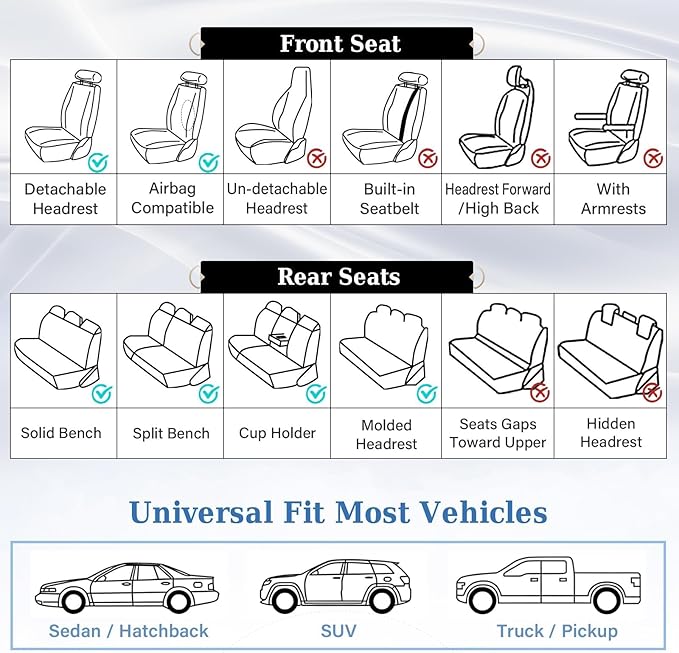 Coverado Car Seat Covers Full Set, Front and Back Seat Covers for Cars, Luxury Faux Leather Waterproof Seat Covers, Black Car Seat Covers, Car Seat Protector Accessories Universal Fit Most Vehicles