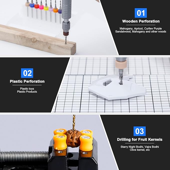 21 PCS Hand Drill Set, Pin Vise Hand Drill Set Including 10 PCS (1.6-2.5mm) Miniature Mini Drill Bits and 10 PCS (0.5-3.2mm) PCB Mini Chuck Chuck for Jewelry DIY, Resin, Wood, Model Making