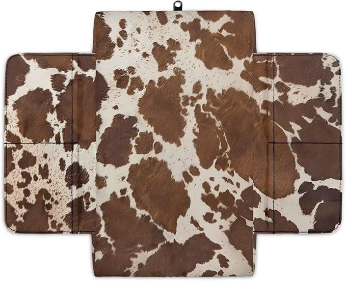 Wanyint Brown Beige Cow Print Car Center Console Pad Comfortable Armrest Box Protector Soft Hand Rest Pillow for Car Seat Organizer Arm Rest Cushion Protective Cover Automobile Decor