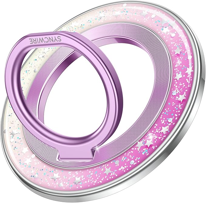 SYNCWIRE Magnetic Phone Ring Holder for MagSafe - Phone Grip Stand with 360° Rotation Finger Ring Kickstand Compatible with iPhone 17 16 15 14 13 12 Pro Max MagSafe Accessories,Galaxy Pink