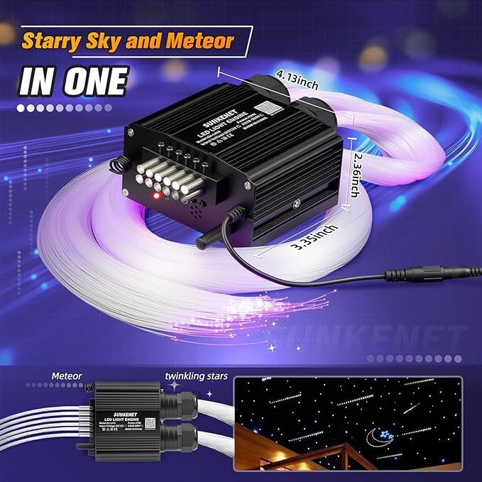 18W Twinkle&Meteor 2 in 1 RGBW Starlight Headliner Kit, 800pcs*0.03in*9.8ft+96pcs Shooting Star Lights for Car/Home Ceiling, Fiber Optic Lights with Bluetooth APP/Remote Control/Music Effect