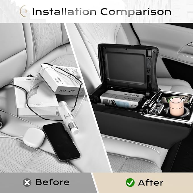 Coverado Center Console, Universal Bench Seat Center Console with Wireless Charging & Cup Holder & 7 Light Modes, Truck Back Seat Car Organizer, Rear Central Car Armrest Box with Storage, Black