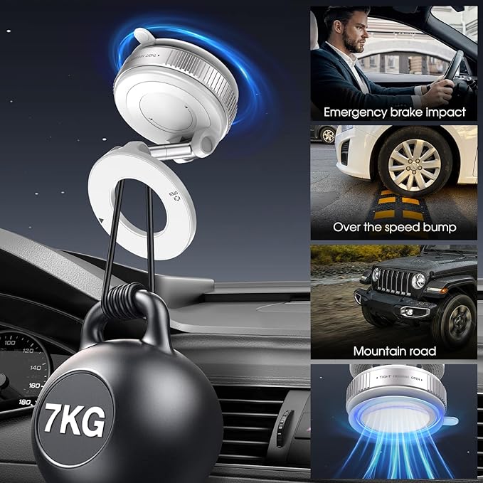 Jikasho Vacuum Magnetic Car Phone Holder for Magsafe, Hands-Free 360° Adjustable Suction Cup Phone Mount for Car/Gym/Mirror/Smooth Surface, Compatible with iPhone & Android (White)