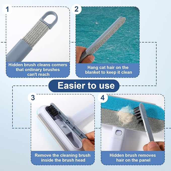 4-in-1 Pet Hair Remover, Multifunctional Cat & Dog Hair Kitten Fur Removal Brush Tool with Long Handle Reusable Lint Brush for Furniture Couch Carpet Clothes Windows Tight Spaces