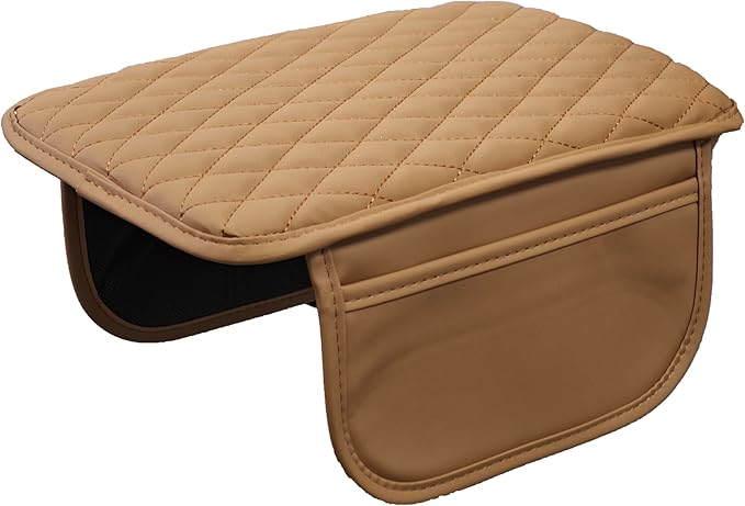 Car Center Console Cover,Microfiber Leather Car Armrest Cover Cushion with Storage Bags, Universal Car Armrest Storage Box Car Interior Accessories for Most Vehicles, Khaki