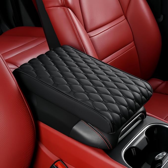 Car Leather Waterproof Center Console Seat Arm Rest Cover Auto Memory Foam Cotton Height Armrest Box Pad, 6 Colors, 2 Sizes (Black, 12.6"x6.3"x2")