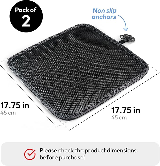 carrotez 2 Pack Double Breathable 3D Air Mesh Cool Seat Cushion Pad for Cars Seats, Home Office Chairs, Wheelchairs, 17.75" x 17.75" - Black