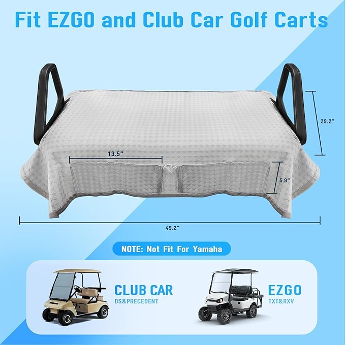 Golf Cart Seat Covers Cooling Ice Silk Golf Cart Seat Blanket for EZGO TXT RXV/Club Car DS Precedent Front Seat 4 Pockets Seat Blanket for 2-Person Seats, Keeps Seat Cool and Clean Gray