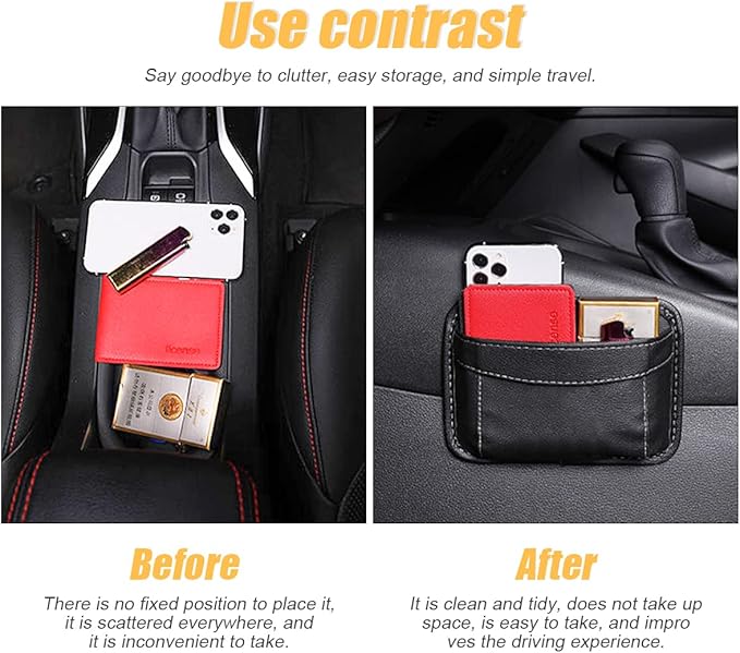 Moly Magnolia Car Seat Side Pocket Organizer, American Flag PU Leather Storage Bag, Pen Phone Holder Tray Pouch Seat Gap Filler, Interior Accessories for Auto Door Window Console (Black/Flag)