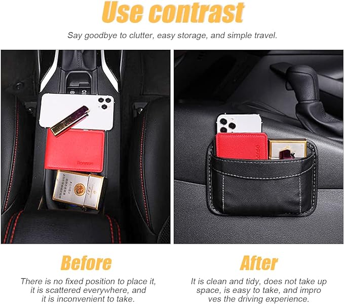 Moly Magnolia Car Seat Side Pocket Organizer, American Flag PU Leather Storage Bag, Pen Phone Holder Tray Pouch Seat Gap Filler, Interior Accessories for Auto Door Window Console (Beige)
