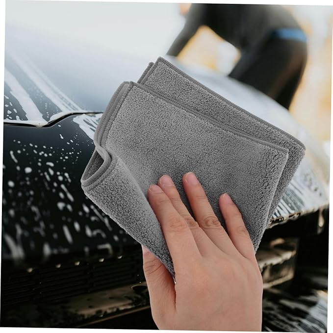 2pcs Grey Microfiber Car Wash Towels 30x30cm Double-Sided Plush Absorbent Cleaning Cloths for Vehicle Drying and Interior Care