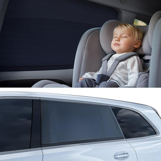 Car Window Shades for Baby[Ice Crystal Cooling Layer](2 Pack) UV-Blocker Cling Sun Shade 99% UV Protection Fit SUV/Sedan/Minivan | Roll Windows Down, Privacy Safe Medium