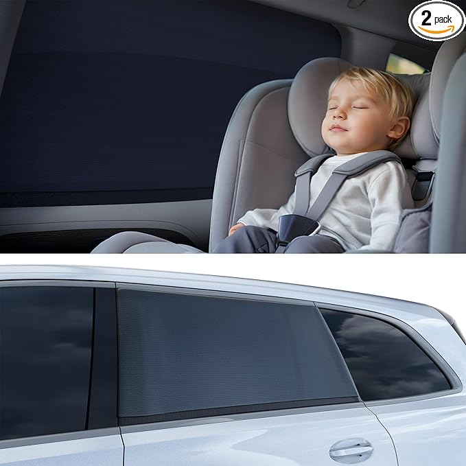 Breathable Mesh Camping Car Window Shades (2 Pack) – Ice Crystal Cooling Fabric, UPF50+ UV Protection, Breathable Mesh Privacy Screen & Bug-Proof Window Screen for SUV/Minivan/Sedan
