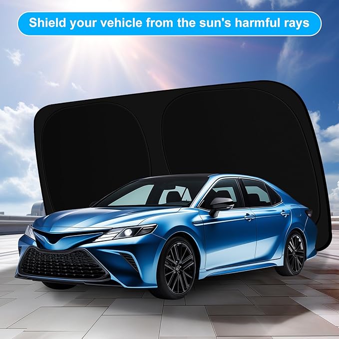 Car Sun Shade for 2018-2024 2025 2026 Toyota Camry Windshield Sun Shade, Sun Visor Windshield Screen Cover for Camry Front Window Sunshade Foldable Auto Interior Accessories UV Block