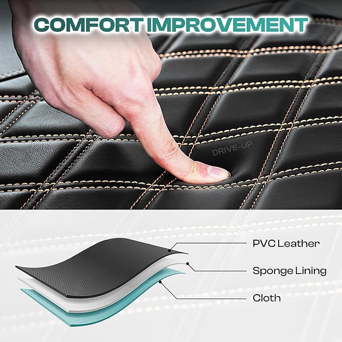 DRIVE UP Golf Cart Diamond Seat Covers, Black Diamond Club Car Precedent Seat Covers, Brown Stitching Golf Seat and Backrest Leather Covers for Club Car Front Seats, Wipe Clean, Waterproof