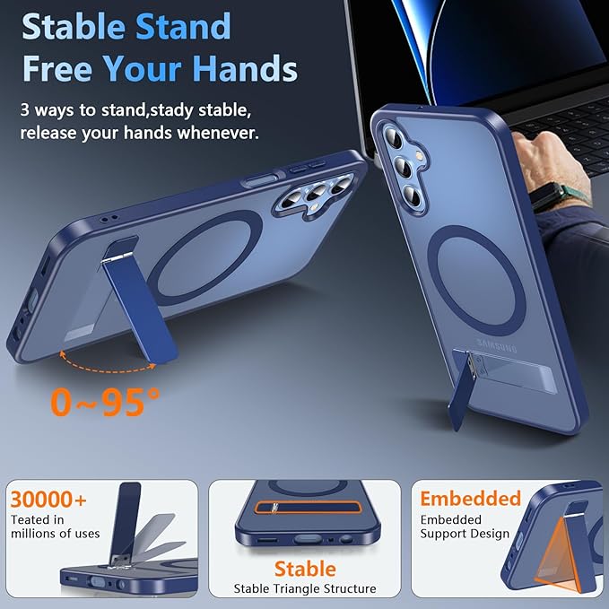 OWKEY for Samsung Galaxy A15 5G Phone Case with Screen Protector & Stand, Magnetic Case for Magsafe Military-Grade Protection Shockproof Matte Cover for Samsung Galaxy A15 5G (Blue)