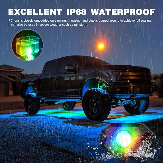Nilight RGB LED Rock Lights Kit 8 PCS Underglow Multicolor Neon Light Pod with Magnetic Base Bluetooth App Control Flashing Music Mode IP68 Wheel Well Light for Truck ATV UTV RZR SUV