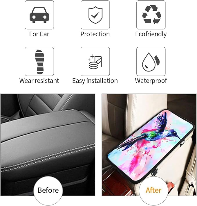 Hummingbird Car Handrail Box Cushion Armrest Cover Auto Center Console Pad Car Decor 12.6X7.5 in