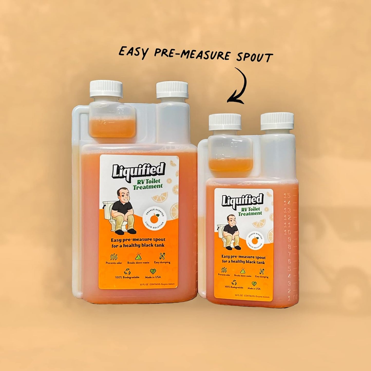Liquified RV Toilet Treatment Bundle - Black Holding Tank Digester - Odor Eliminator - Orange Scent - Matts RV Reviews (Orange, 32oz, 3 Pack)