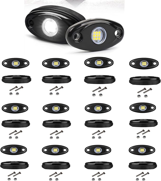 White Rock Light 12pods 6000k Pure White Led Rocks Lights kit Ip68 Waterproof 47inch Extension Wires for ATV Rv Utv SUV Offroad Pickup Trucks Golf Boat Cars Trailer Fender Underglow Lighting (White)