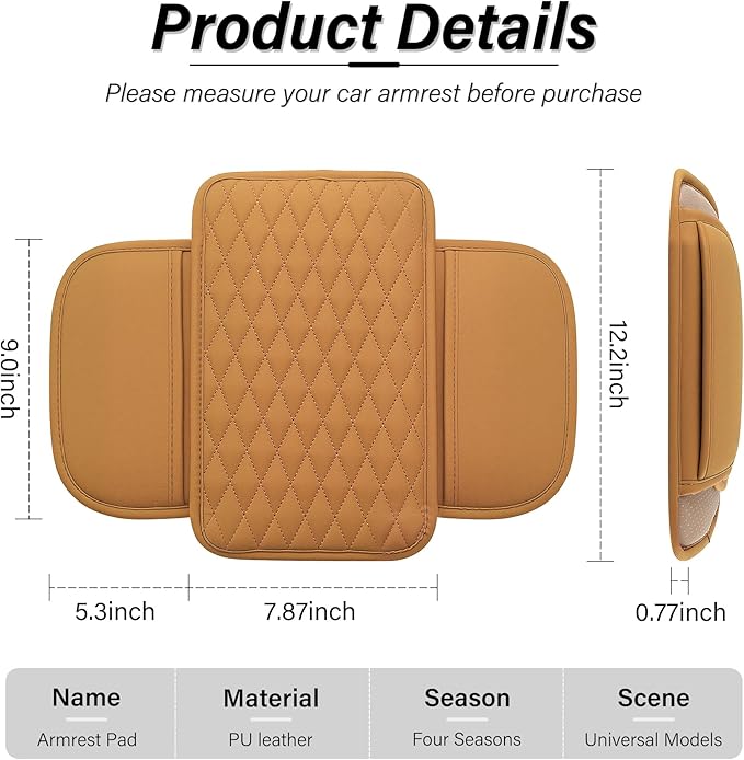 Amiss Car Center Console Cover, Upgraded Leather Car Armrest Cushion with 2 Storage Pockets, Universal Waterproof Cushion Pad, Non-Slip Car Interior Accessories, Fits Most Sedans SUVs Trucks (Orange)