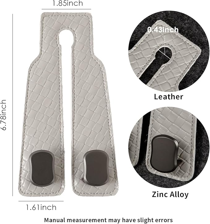 KINIVA Car Seat Headrest Storage Hooks, Set of 2, Suede PU Leather, Double Hooks (07-Grey)