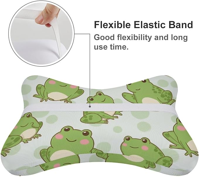 Car Pillow for Neck Pain Relief Support, Compatible with Cute Sitting Frog Memory Foam Car Neck Pillow for Car Seat with Adjustable Strap, 2 Pcs Car Headrest Pillow for Ergonomic Design