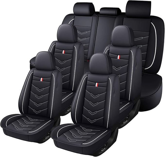 Car Seat Cover 7 Seats for Hyundai Palisade 2020-2025, Durable Wear Resistant Waterproof Sport Seat Cover, Breathable No Odor Premium Leather Vehicle Seat Covers.(Standard,Black White)