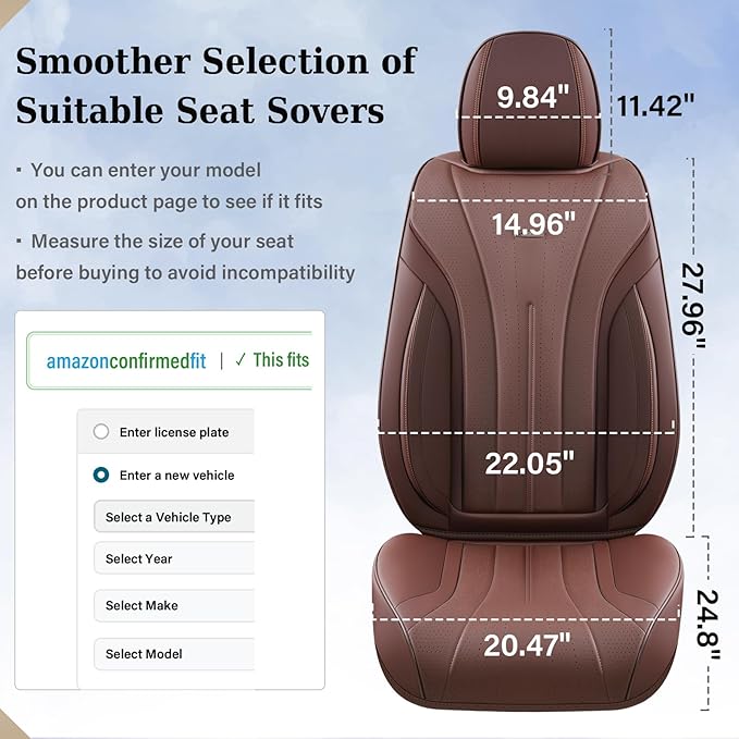 Coverado Front Seat Covers for Cars, Universal Car Seat Covers, 2 PCS Waterproof Leather Seat Cover, Driver Seat Covers Front Car Seat Protector, Breathable Car Seat Cushions Fit for Most Cars, Coffee