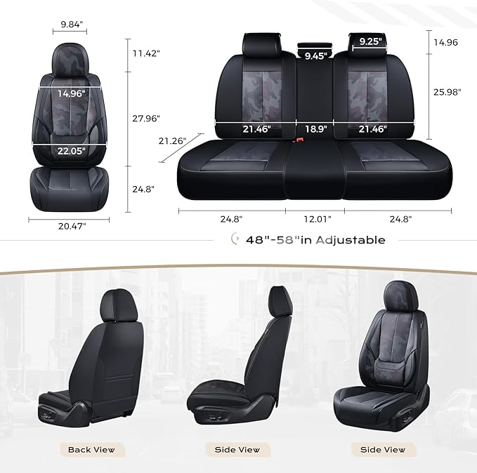 Coverado Seat Covers, Car Seat Covers Full Set, Leather Seat Covers for Cars, Car Seat Protector, Black Car Seat Covers Front Seats and Back Seats Universal Fit for Most Cars Camo