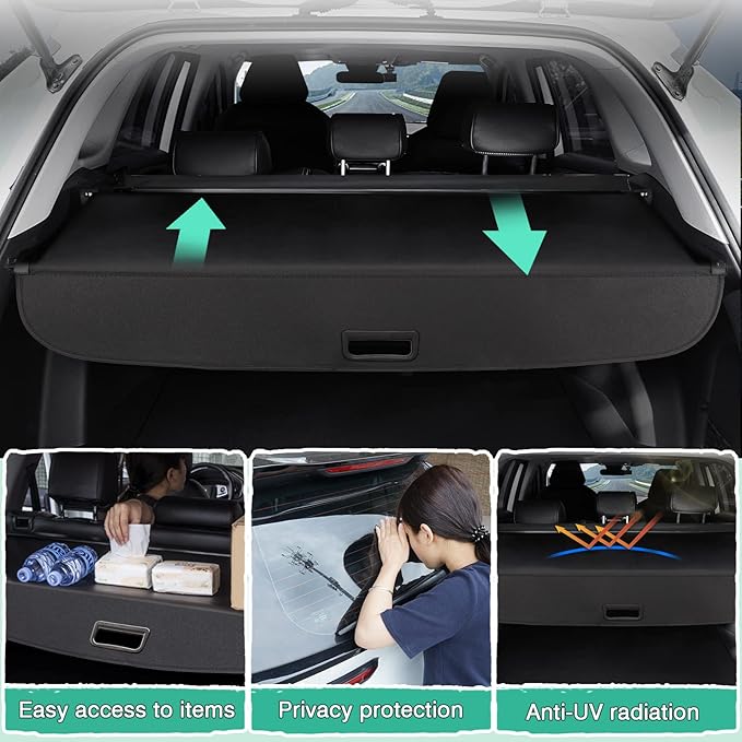 Powerty Retractable Cargo Cover for 2018-2024 VW Atlas(NOT for Cross Sport), Canvas Texture Trunk Cover Privacy Screen Rear Security Shade for Volkswagen Atlas Accessories(with Extented Cover)