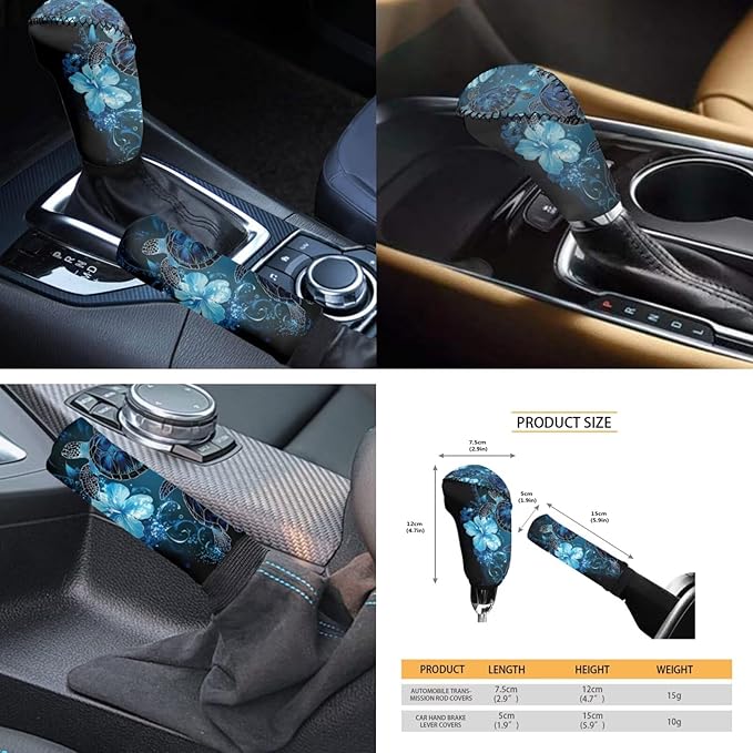 FKELYI Floral Sea Turtle Car Seat Covers Full Set with Steering Wheel, Headrest, Gear Shift, Handbrake Covers, Cup Holder Coasters