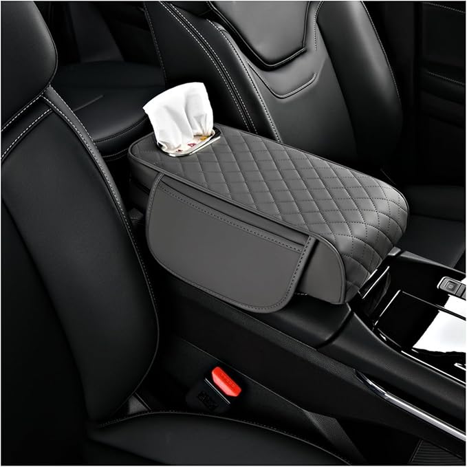 Center Console Cover for KIA Seltos 2019 2020 2021 2022 2023 2024 2025, Leather Arm Rest Armrest Cover for Car, Center Console Armrest Cover Armrest Storage Box, Interior Accessories,F Grey