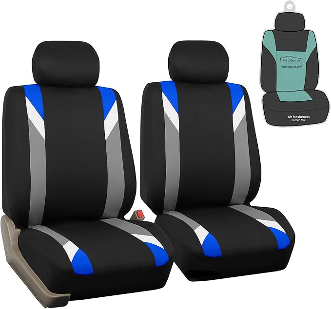FH Group Car Seat Covers Premium Modernistic Flat Cloth Car Seat Covers Front Seats Only Blue Black, Airbag Compatible Universal Fit Interior Accessories Cars Trucks SUV Car Accessories Protector